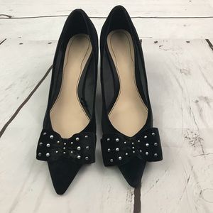 Zara Black Velvet Pearl Bow Heels Like New Sz 8